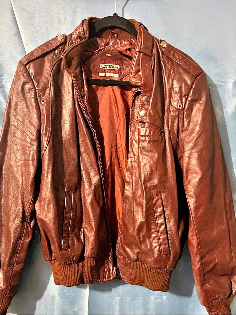 Vintage Contour Leather Bomber Jacket Size 38